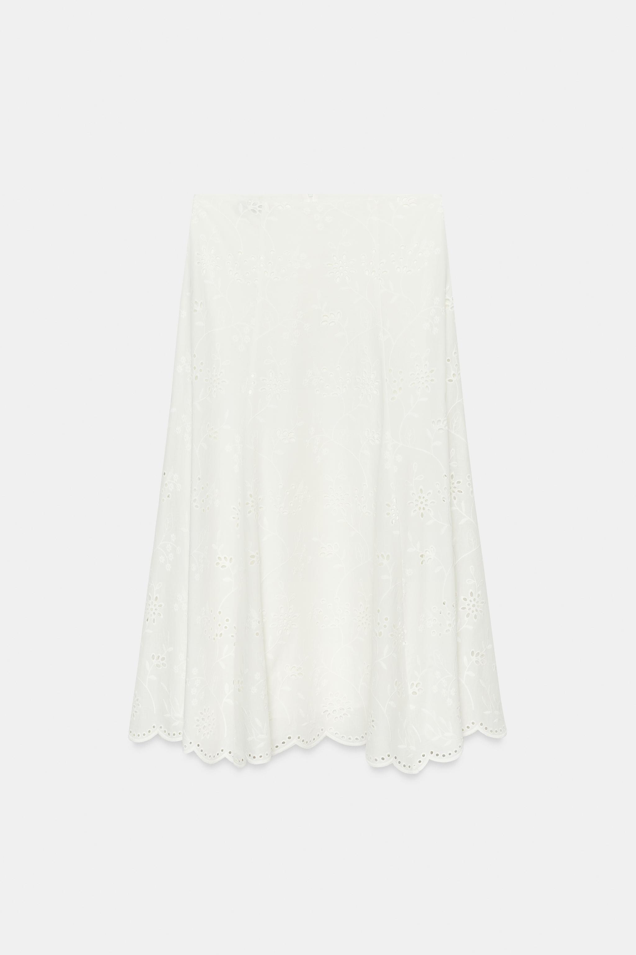 EMBROIDERED EYELET MIDI SKIRT